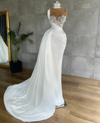 CW647 High neck mermaid Bridal dress with overskirt