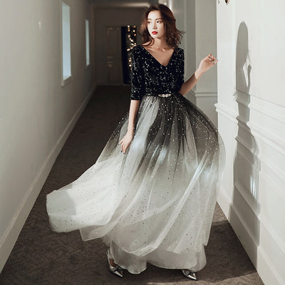 BH316 Half Sleeve sequineTulle Gradient Color Homecoming dress