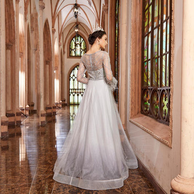 LG398 Real Pictures Pageant Gown Full sleeves beaded A-line