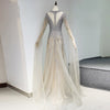 LG395 Real Pictures Luxury Gray beaded Gown with cape sleeves