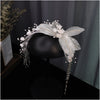 BJ338 Korean style flower Beaded Tassel Bridal Headband