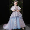 FG466 : 3d flower blue Princess Girl Dress