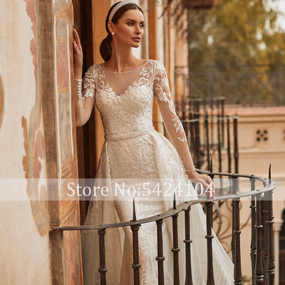 HW253 Glamorous long sleeves mermaid Bridal gown with detachable train