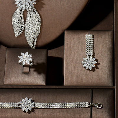 BJ332 : 4 Pcs Bridal jewelry sets (Necklace/Earrings/Ring/Bracelet)