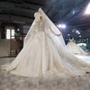 HW307 Real Photo 100% Luxurious High Neck Beaded Crystal Wedding Dress+Veil