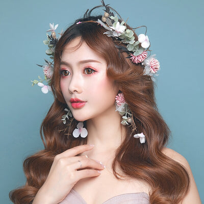 BJ340 : 3Pcs Flowers Wedding hair jewelry sets (headband+ earrings)