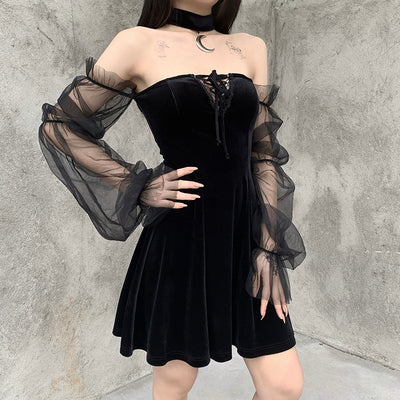 MX327 Gothic Vintage Black Mini Dress