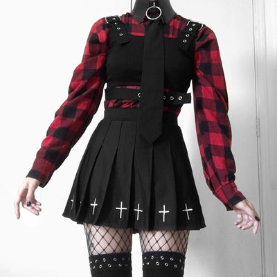 CK74 High Waist Gothic punk Skirt (Black/White)