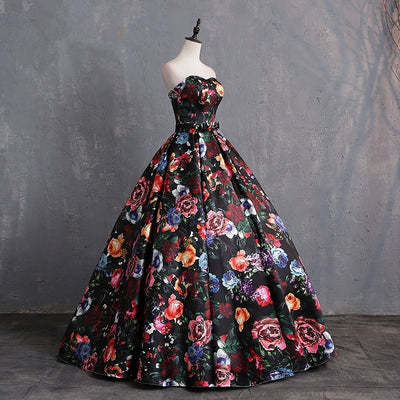 CG177 Floral Print Strapless Prom Ball Gowns