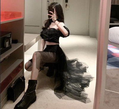 CK94 Mesh short front long Back skirt