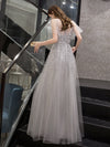 LG389 Luxury Beaded Sequins A-line Grey Evening Dresses