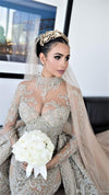HW428 Luxurious vintage beaded Wedding Gown with detachable train