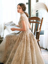 LG375 Luxury Champagne beaded High Low Evening Gown