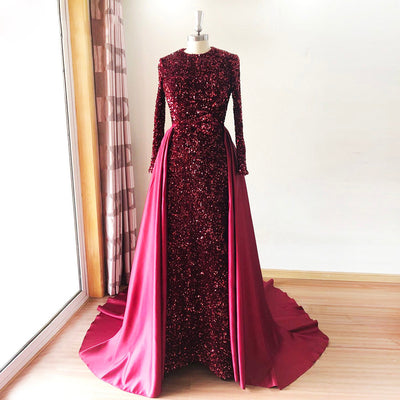 LG475 Real picture sequined mermaid Gown with detachable train