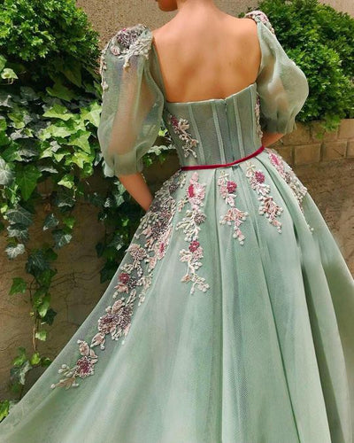 LG363 Half Sleeve High Slit Beaded Evening Gowns ( Custom Colors )