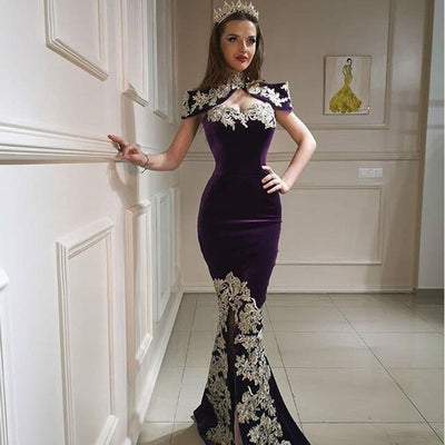 LG453 Vintage  embroidery Evening dress with detachable train