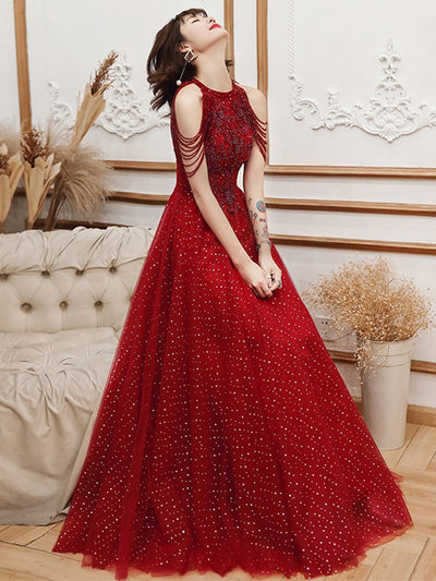 BH343 Red wine tassel sleeve Bridesmaid Dress (140 CM )
