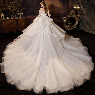 HW425 : 3/4 Sleeve Sparkly Beading Wedding Dress