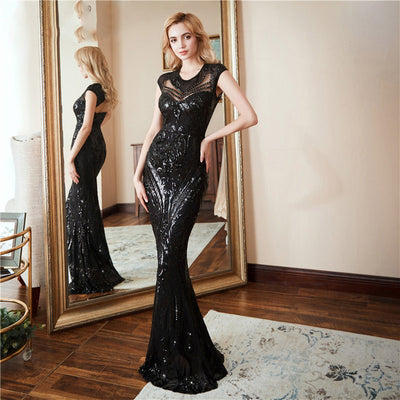 PP441 Real pictures Black Sequin Mermaid Evening Dress