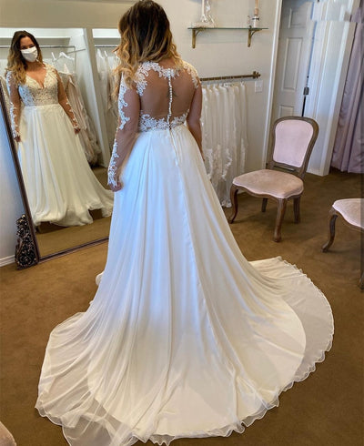 CW594 Plus Size chiffon A-line Bridal dress