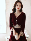 BH291 Simple Burgundy velvet Bridesmaid Dress