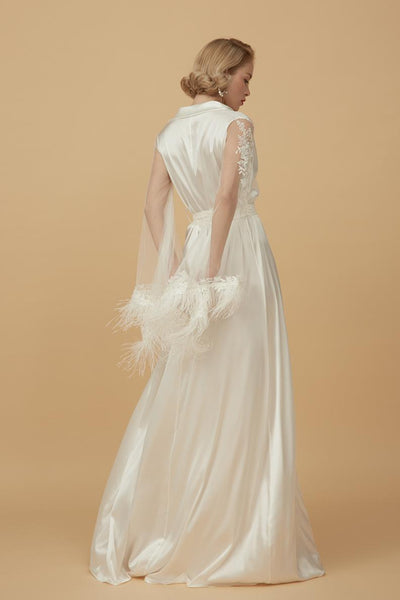 BR11 Ostrich Feathers Sheer Bridal Robe