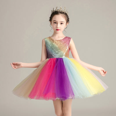 FG372 Rainbow Sequins Tutu Dress for Girls