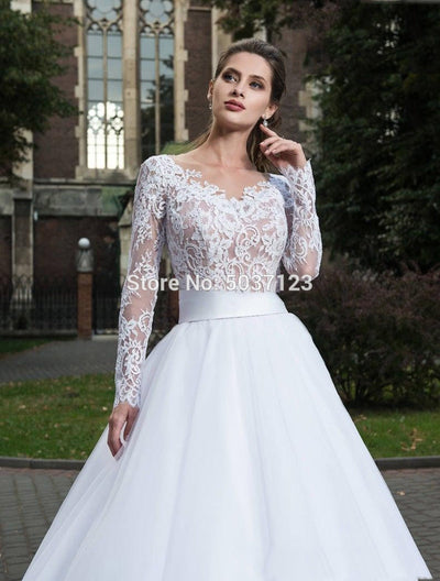 CW462 Sheer long sleeves A-line Bridal Gowns