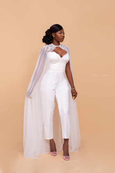 PD44 Ankle length Wedding Jumpsuit with Wrap