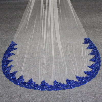 BV138 Wedding Veil Royal Blue sequin Lace