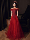 PP321 Burgundy off the shoulder feathers Evening Gowns