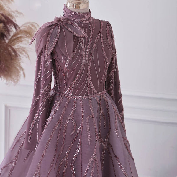 LG530 Muslim Purple beading Ankle Length Evening Gown - Nirvanafourteen