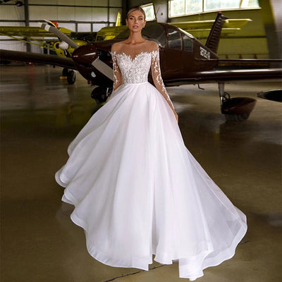 CW608 O-neck Long Sleeve Bridal Dress