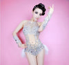 KP73 Stage dance costume Sparkly Mesh Bodysuit +matching Gloves