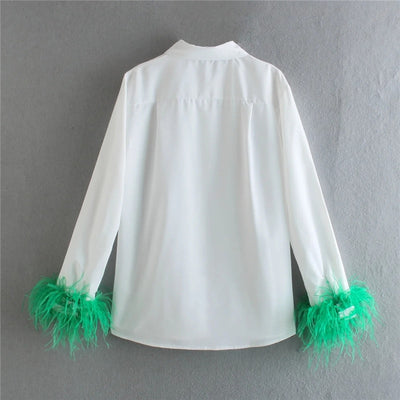 TJ148 White shirt Long Sleeve Feather ( 7 Colors )