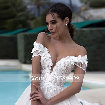 HW381 Off The Shoulder tassel A Line Wedding Dresses