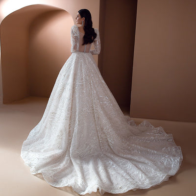 HW382 Classy Long Sleeve sequin Wedding Gown