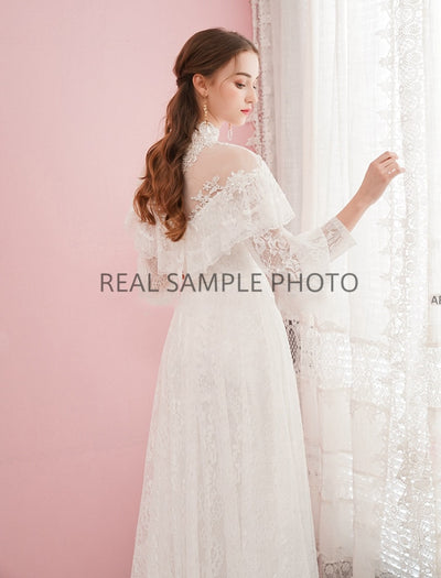 CW390 Real Sample Photo Victorian lace A-line Wedding Dress