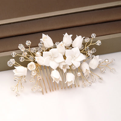 BJ448 Flower & Pearls Bridal Hairpins & Comb