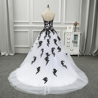 CG158 White and Black Gothic Wedding Dresses