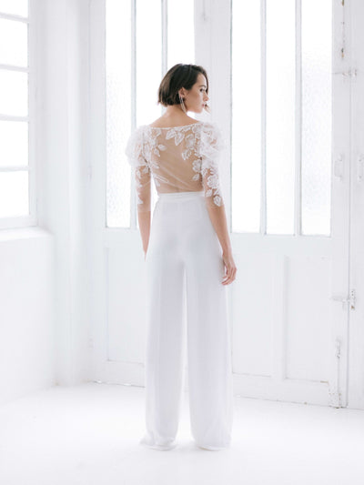 PD58 Half sleeves see though back Wedding Pantsuit