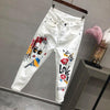 TP46 Plus size Cartoon Graffiti Flowers Stretched Skinny Jeans