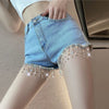TP55 Korean diamond fringe high waist denim shorts ( 3 Colors )