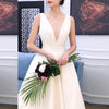 CW439 Deep V-Neck Simple Satin Wedding Dress With Bow Back