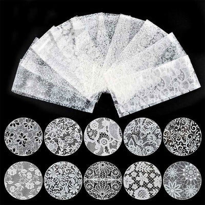 BC01 : 16sheet/lot lace Lace Flower Nails Stickers (Black/white)