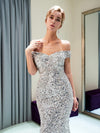 LG357 Real Photo Silver Gray Long Off The Shoulder Pageant Gown