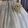 HW430 Luxury Beaded Long Sleeves satin Wedding Gown