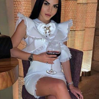 MX423 Sleeveless Ruffle Cocktail Dresses ( Black/White )