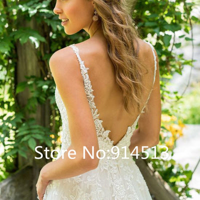 CW446  A-Line V Neck Wedding Dress