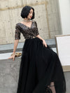 PP356 Black Half sleeves sequined Evening Dress